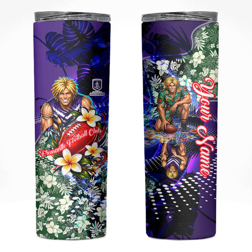 Personalized Fremantle Football Dockers Skinny Tumbler Tropical Hibiscus Flowers - Pacific Fusion Style