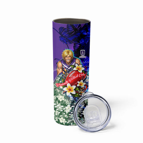 Personalized Fremantle Football Dockers Skinny Tumbler Tropical Hibiscus Flowers - Pacific Fusion Style