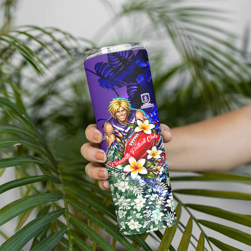 Personalized Fremantle Football Dockers Skinny Tumbler Tropical Hibiscus Flowers - Pacific Fusion Style