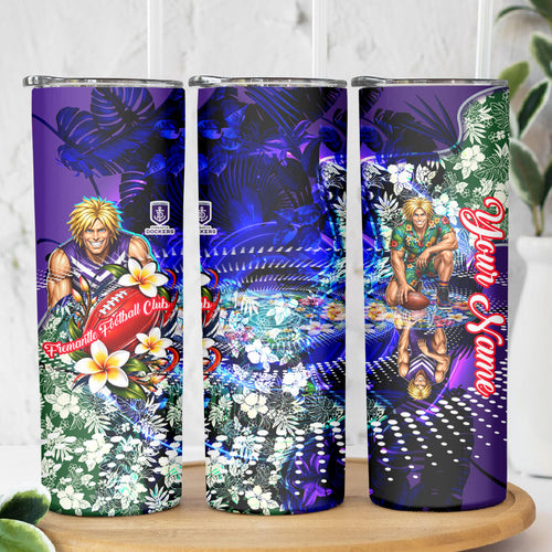 Personalized Fremantle Football Dockers Skinny Tumbler Tropical Hibiscus Flowers - Pacific Fusion Style