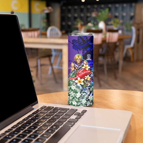 Personalized Fremantle Football Dockers Skinny Tumbler Tropical Hibiscus Flowers - Pacific Fusion Style