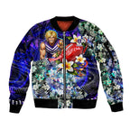 Personalized Fremantle Football Dockers Sleeve Zip Bomber Jacket Tropical Hibiscus Flowers - Pacific Fusion Style