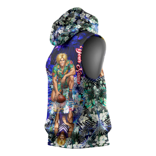 Personalized Fremantle Football Dockers Sleeveless Hoodie Tropical Hibiscus Flowers - Pacific Fusion Style