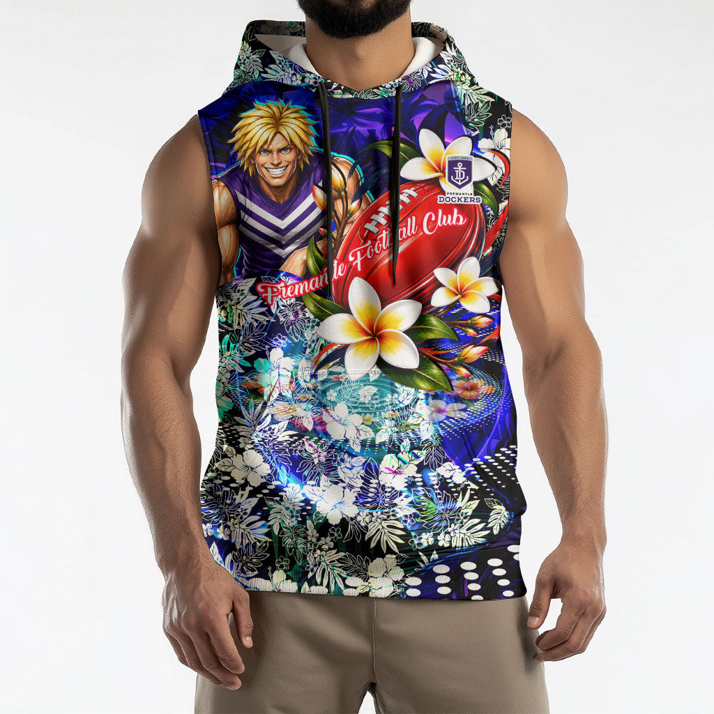 Personalized Fremantle Football Dockers Sleeveless Hoodie Tropical Hibiscus Flowers - Pacific Fusion Style