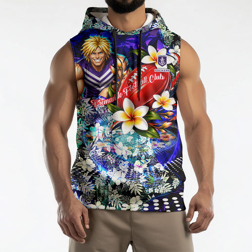 Personalized Fremantle Football Dockers Sleeveless Hoodie Tropical Hibiscus Flowers - Pacific Fusion Style