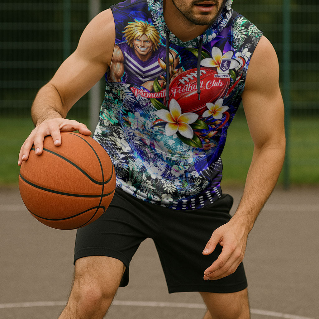 Personalized Fremantle Football Dockers Sleeveless Hoodie Tropical Hibiscus Flowers - Pacific Fusion Style