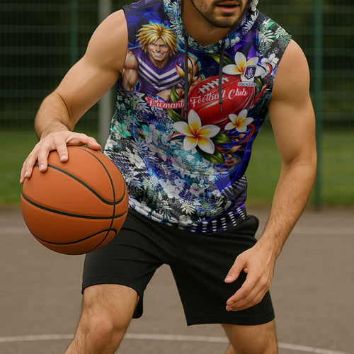 Personalized Fremantle Football Dockers Sleeveless Hoodie Tropical Hibiscus Flowers - Pacific Fusion Style