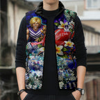 Personalized Fremantle Football Dockers Sleeveless Puffer Jacket Tropical Hibiscus Flowers - Pacific Fusion Style