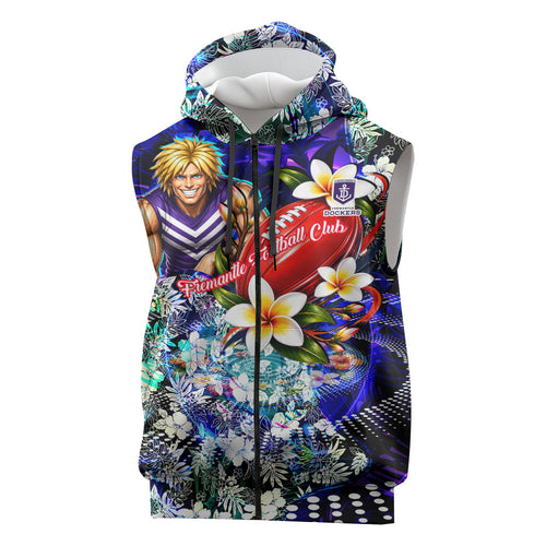 Personalized Fremantle Football Dockers Sleeveless Zip Hoodie Tropical Hibiscus Flowers - Pacific Fusion Style