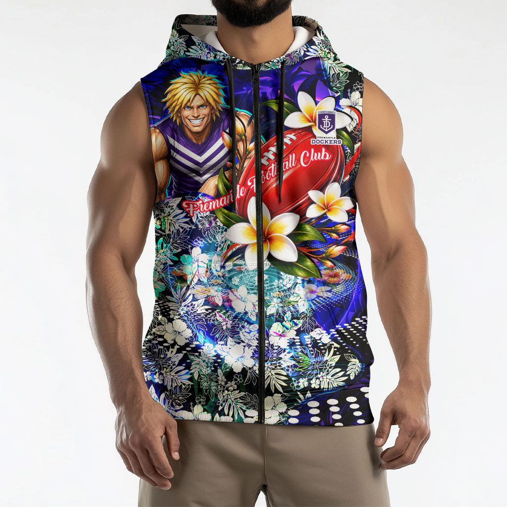 Personalized Fremantle Football Dockers Sleeveless Zip Hoodie Tropical Hibiscus Flowers - Pacific Fusion Style