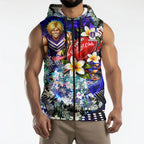 Personalized Fremantle Football Dockers Sleeveless Zip Hoodie Tropical Hibiscus Flowers - Pacific Fusion Style