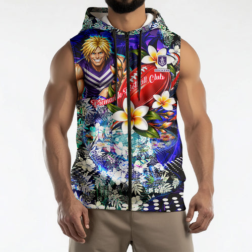 Personalized Fremantle Football Dockers Sleeveless Zip Hoodie Tropical Hibiscus Flowers - Pacific Fusion Style