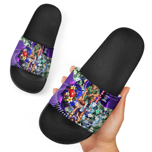 Personalized Fremantle Football Dockers Slide Sandals Tropical Hibiscus Flowers - Pacific Fusion Style