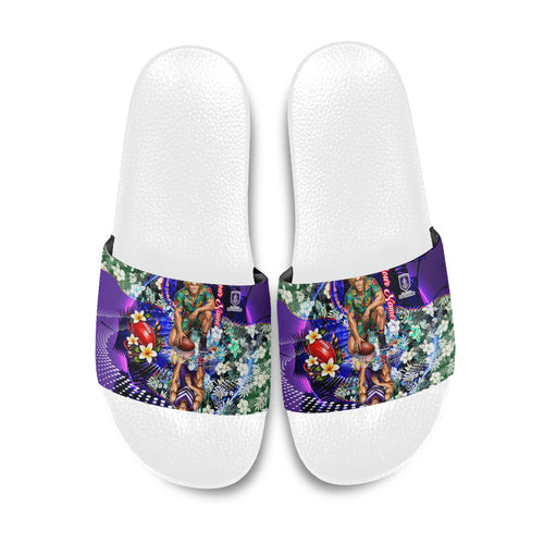 Personalized Fremantle Football Dockers Slide Sandals Tropical Hibiscus Flowers - Pacific Fusion Style