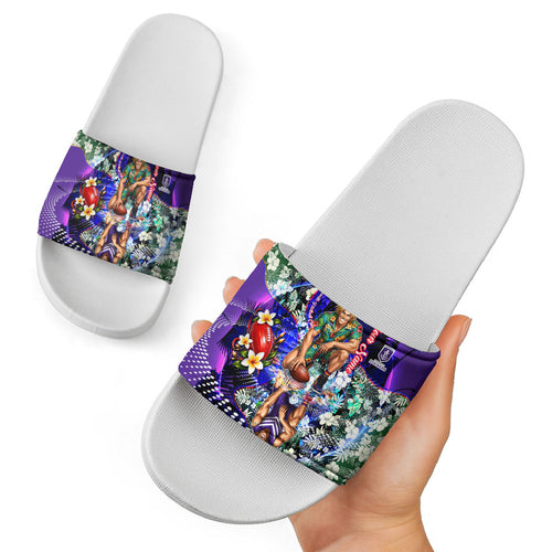 Personalized Fremantle Football Dockers Slide Sandals Tropical Hibiscus Flowers - Pacific Fusion Style