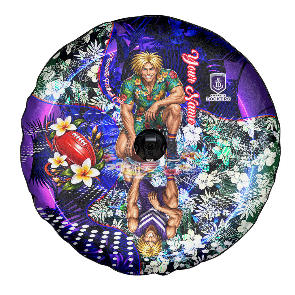 Personalized Fremantle Football Dockers Spare Tire Cover Tropical Hibiscus Flowers - Pacific Fusion Style