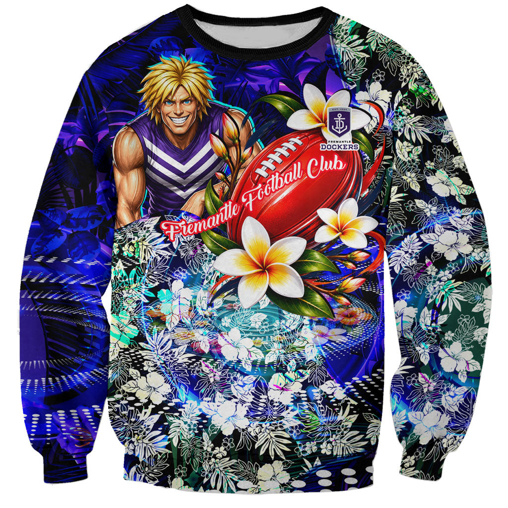 Personalized Fremantle Football Dockers Sweatshirt Tropical Hibiscus Flowers - Pacific Fusion Style