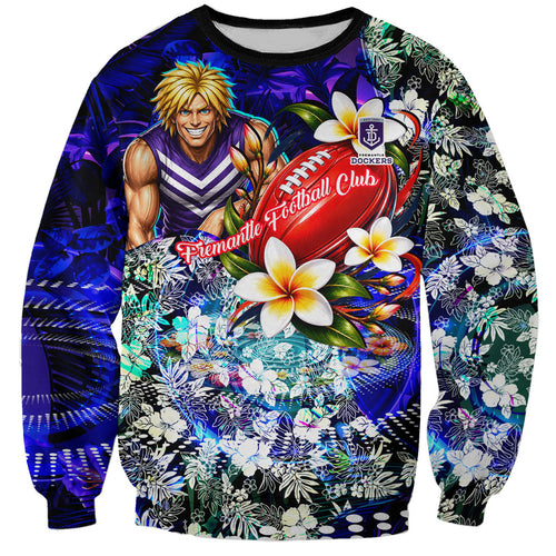 Personalized Fremantle Football Dockers Sweatshirt Tropical Hibiscus Flowers - Pacific Fusion Style