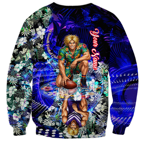 Personalized Fremantle Football Dockers Sweatshirt Tropical Hibiscus Flowers - Pacific Fusion Style