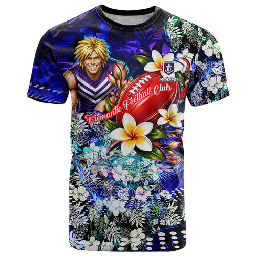 Personalized Fremantle Football Dockers T Shirt Tropical Hibiscus Flowers - Pacific Fusion Style