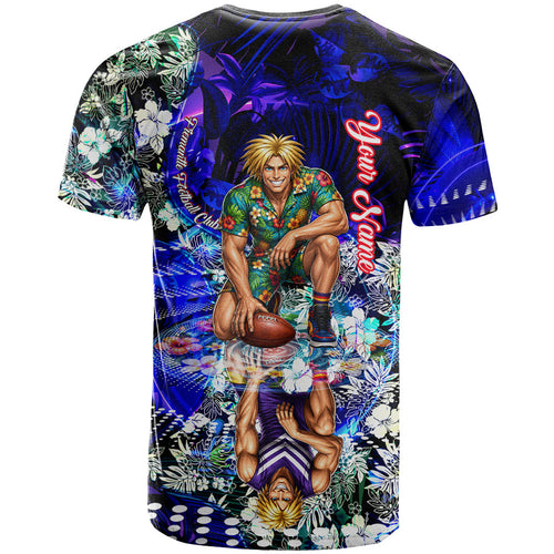 Personalized Fremantle Football Dockers T Shirt Tropical Hibiscus Flowers - Pacific Fusion Style
