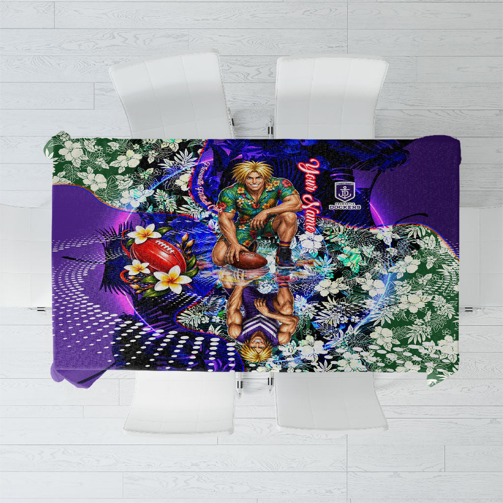 Personalized Fremantle Football Dockers Tablecloth Tropical Hibiscus Flowers - Pacific Fusion Style