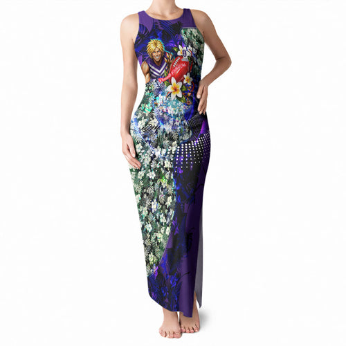 Personalized Fremantle Football Dockers Tank Maxi Dress Tropical Hibiscus Flowers - Pacific Fusion Style