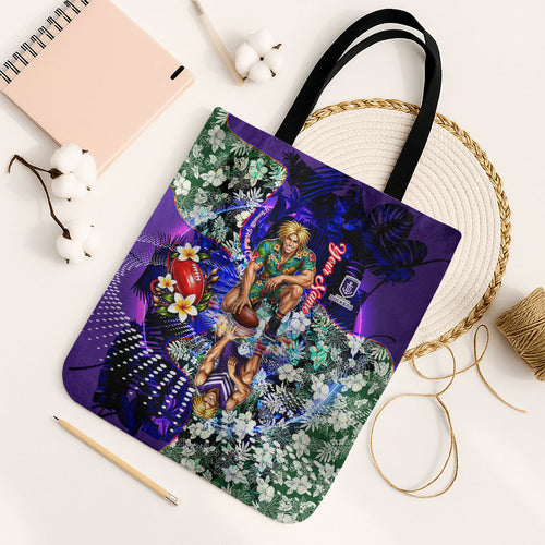 Personalized Fremantle Football Dockers Tote Bag Tropical Hibiscus Flowers - Pacific Fusion Style