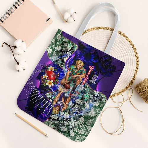 Personalized Fremantle Football Dockers Tote Bag Tropical Hibiscus Flowers - Pacific Fusion Style