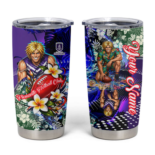 Personalized Fremantle Football Dockers Tumbler Cup Tropical Hibiscus Flowers - Pacific Fusion Style
