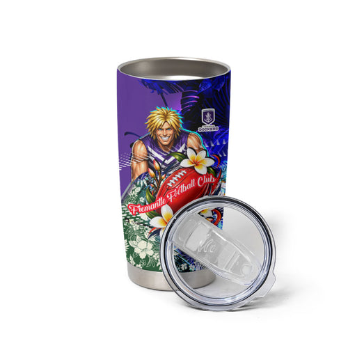 Personalized Fremantle Football Dockers Tumbler Cup Tropical Hibiscus Flowers - Pacific Fusion Style