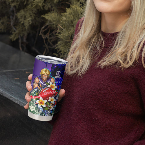 Personalized Fremantle Football Dockers Tumbler Cup Tropical Hibiscus Flowers - Pacific Fusion Style