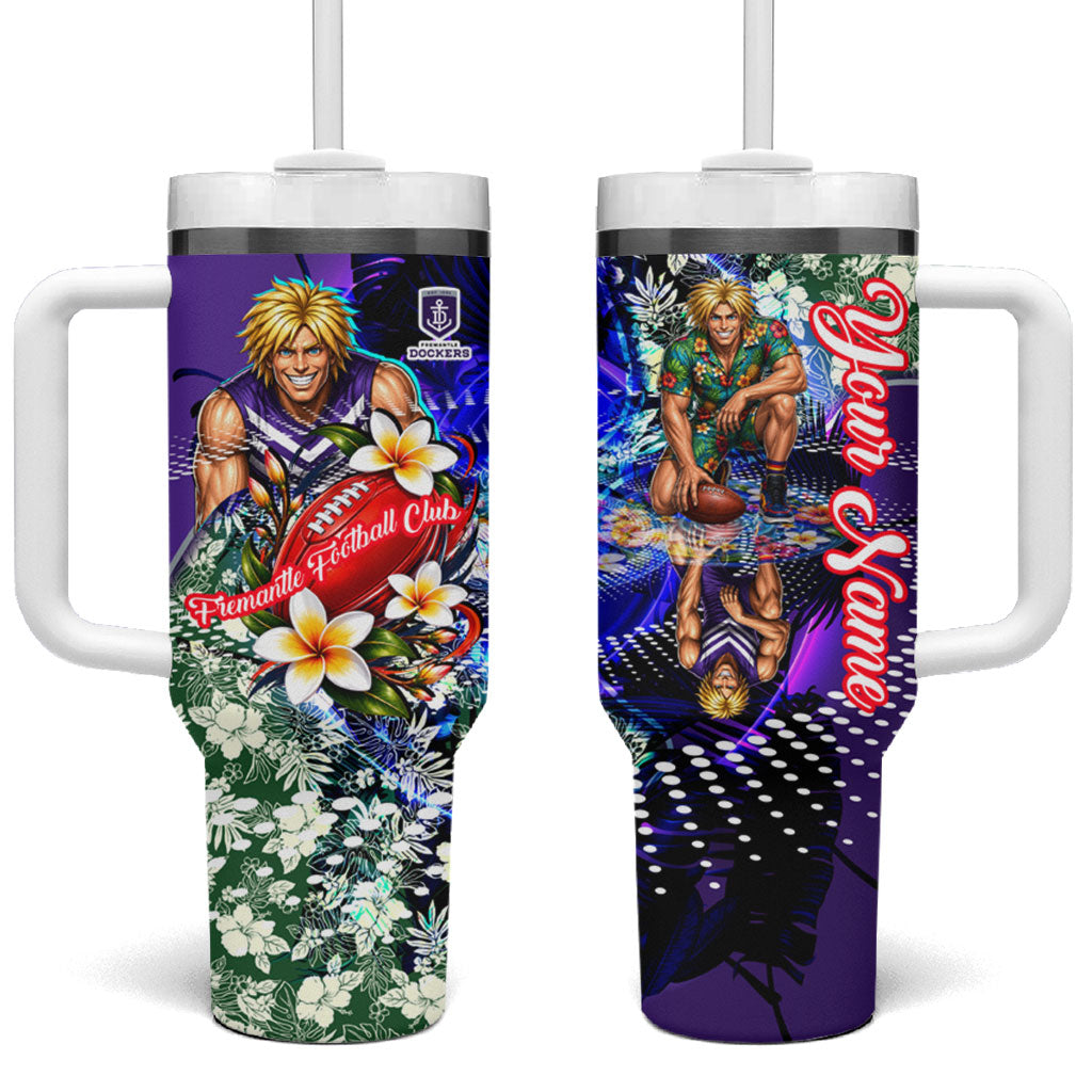 Personalized Fremantle Football Dockers Tumbler With Handle Tropical Hibiscus Flowers - Pacific Fusion Style
