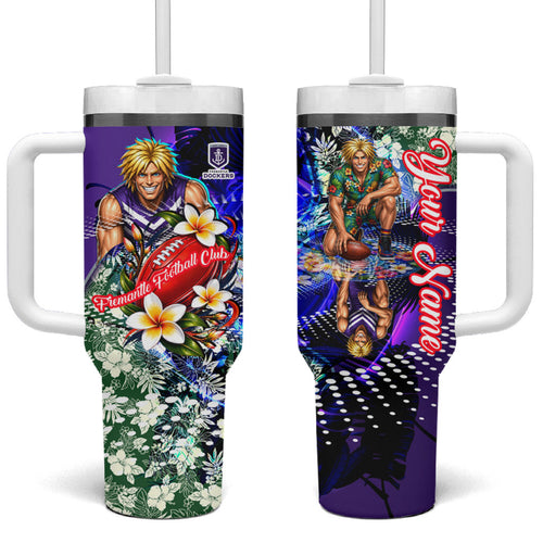 Personalized Fremantle Football Dockers Tumbler With Handle Tropical Hibiscus Flowers - Pacific Fusion Style