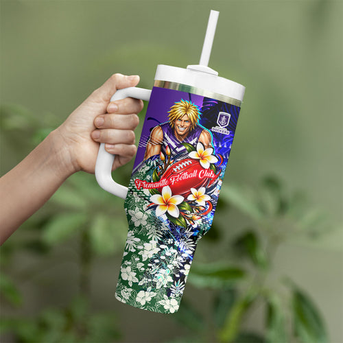 Personalized Fremantle Football Dockers Tumbler With Handle Tropical Hibiscus Flowers - Pacific Fusion Style