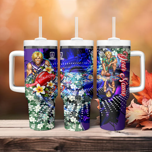 Personalized Fremantle Football Dockers Tumbler With Handle Tropical Hibiscus Flowers - Pacific Fusion Style