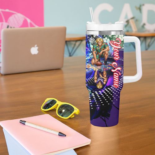 Personalized Fremantle Football Dockers Tumbler With Handle Tropical Hibiscus Flowers - Pacific Fusion Style