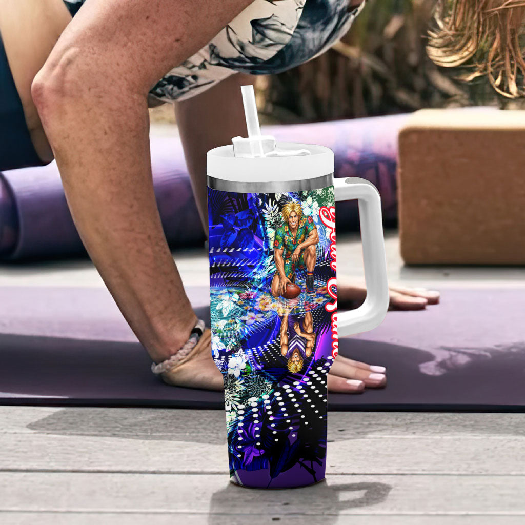 Personalized Fremantle Football Dockers Tumbler With Handle Tropical Hibiscus Flowers - Pacific Fusion Style