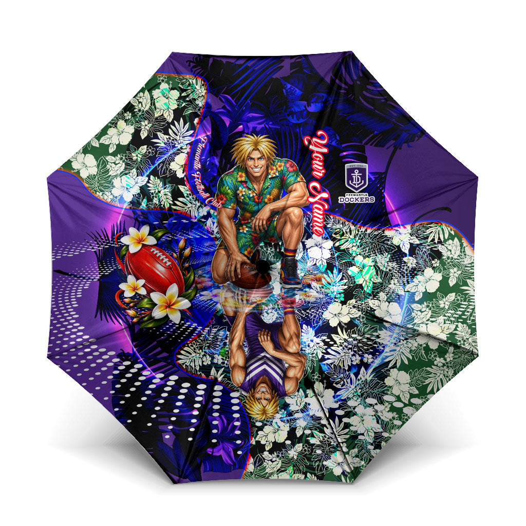 Personalized Fremantle Football Dockers Umbrella Tropical Hibiscus Flowers - Pacific Fusion Style