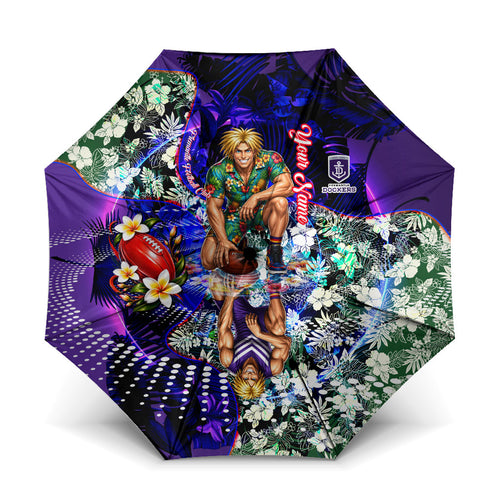 Personalized Fremantle Football Dockers Umbrella Tropical Hibiscus Flowers - Pacific Fusion Style