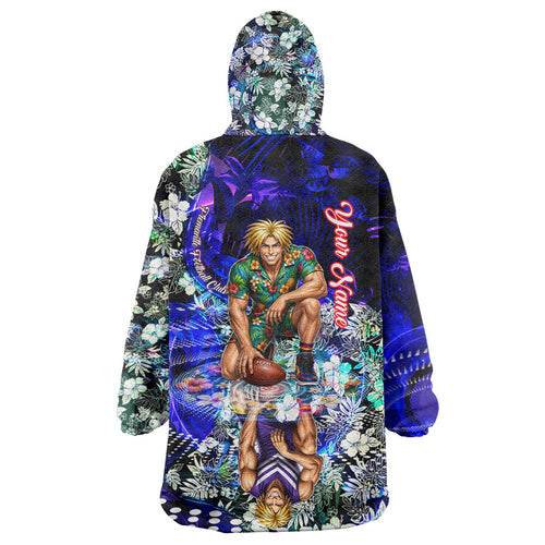 Personalized Fremantle Football Dockers Wearable Blanket Hoodie Tropical Hibiscus Flowers - Pacific Fusion Style