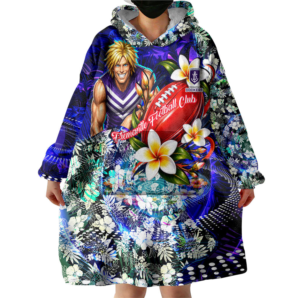 Personalized Fremantle Football Dockers Wearable Blanket Hoodie Tropical Hibiscus Flowers - Pacific Fusion Style