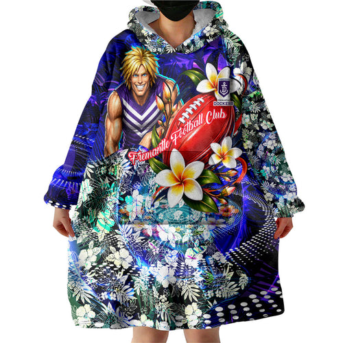 Personalized Fremantle Football Dockers Wearable Blanket Hoodie Tropical Hibiscus Flowers - Pacific Fusion Style