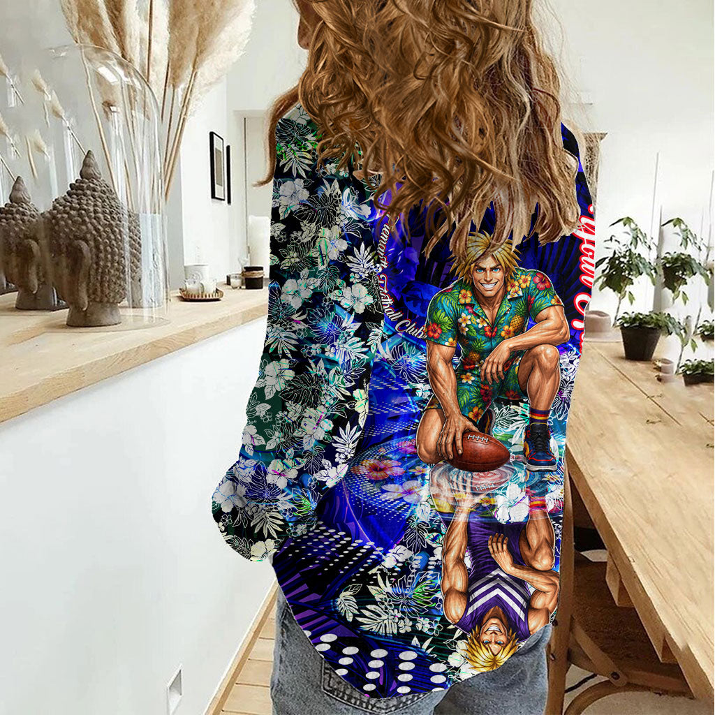 Personalized Fremantle Football Dockers Women Casual Shirt Tropical Hibiscus Flowers - Pacific Fusion Style