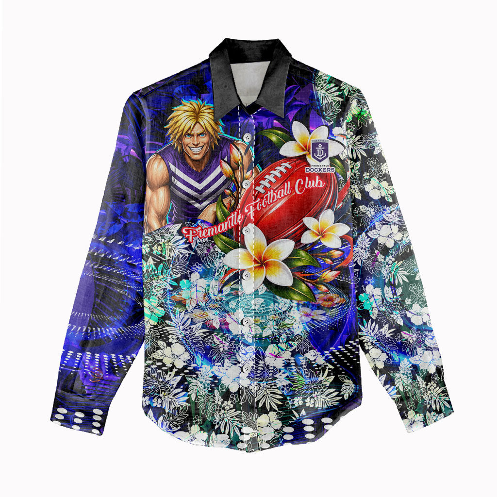 Personalized Fremantle Football Dockers Women Casual Shirt Tropical Hibiscus Flowers - Pacific Fusion Style