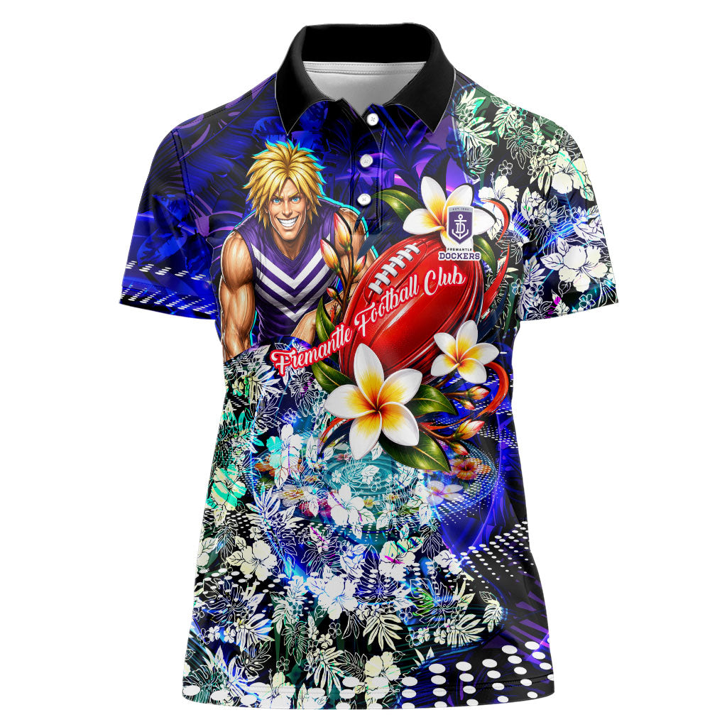 Personalized Fremantle Football Dockers Women Polo Shirt Tropical Hibiscus Flowers - Pacific Fusion Style