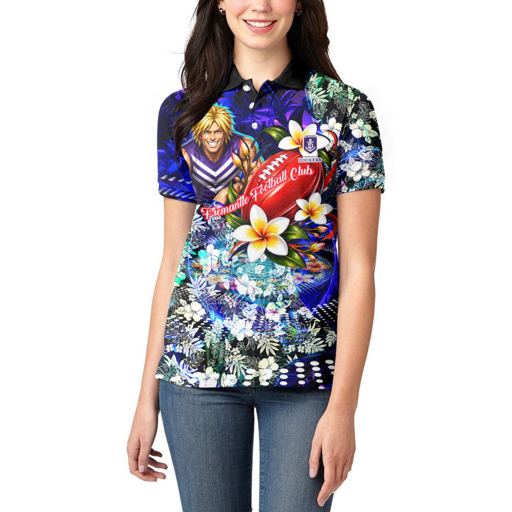 Personalized Fremantle Football Dockers Women Polo Shirt Tropical Hibiscus Flowers - Pacific Fusion Style