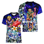 Personalized Fremantle Football Dockers Women V-Neck T-Shirt Tropical Hibiscus Flowers - Pacific Fusion Style