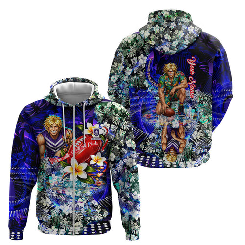 Personalized Fremantle Football Dockers Zip Hoodie Tropical Hibiscus Flowers - Pacific Fusion Style