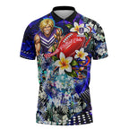 Personalized Fremantle Football Dockers Zipper Polo Shirt Tropical Hibiscus Flowers - Pacific Fusion Style